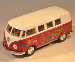 VW HIPPIEBUS model 1962 (mediumstor-l:13cm-rød)